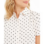 Dot-Print Button-Up Short-Sleeve Blouse