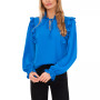 Women's Long Sleeve Ruffled Tie-Neck Blouse