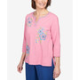 Women's Scenic Drive Flower Embroidery Split Neck Top