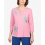 Women's Scenic Drive Flower Embroidery Split Neck Top