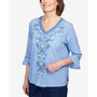Women's Moody Blues Scroll Center Embroidery V-neck Top