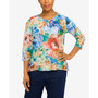 Women's Moody Blues Watercolor Floral V-neck Top