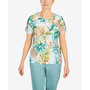 Petite Coconut Grove Tropical Leaves Short Sleeve Top