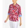 Women's Polka Dot Trim Floral Button Down Top