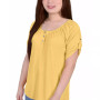 Petite Size Short Sleeve Round Neck Henley Top