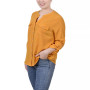 Petite Size 3/4 Sleeve Roll Tab Y-neck Blouse