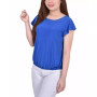 Petite Size Short Flutter Sleeve Top with Studded Neckline