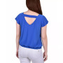 Petite Size Short Flutter Sleeve Top with Studded Neckline
