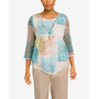Petite Coconut Grove Patchwork Popcorn Mesh 3/4 Sleeve Top