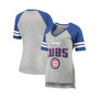 Women's Heather Gray, Royal Chicago Cubs Goal Line Raglan V-Neck T-shirt