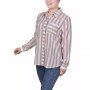 Petite Size Long Sleeve Striped Blouse Top