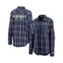 Women's College Navy Seattle Seahawks Button-Up Plaid Long Sleeve Shirt