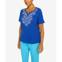 Petite Cool Vibrations Vibing Embroidered Split Neck T-shirt