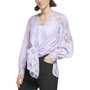 Women's Burnout Floral Print Tie-Front Blouson Top