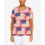 Petite Double Strap Flag Print Short Sleeve Top
