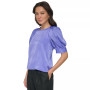 Women's Satin Crew-Neck Puffed-Sleeve Top