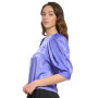 Women's Satin Crew-Neck Puffed-Sleeve Top