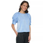 Women's Satin Crew-Neck Puffed-Sleeve Top