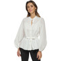 Women's Long Balloon Sleeve Smocked Yoke Tie-Waist Top