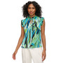Women's Printed Tie-Neck Ribbed Ruffle Top