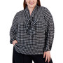 Plus Size Houndstooth Tie-Neck Long-Sleeve Blouse, Created for Macy's