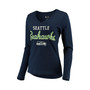 Women's College Navy Seattle Seahawks Post Season Long Sleeve V-Neck T-shirt