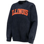 Women's Navy Illinois Fighting Illini Comfy Cord Vintage-Like Wash Basic Arch Pullover Sweatshirt
