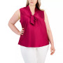 Plus Size Tie-Neck Sleeveless Blouse