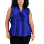 Plus Size Tie-Neck Sleeveless Blouse