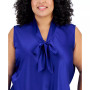 Plus Size Tie-Neck Sleeveless Blouse