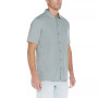 Men's Short Sleeve Micro stripe Button Front Collar Knit Shirt