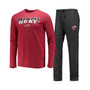Men's Black, Red Miami Heat Long Sleeve T-shirt and Pants Sleep Set
