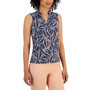 Women's Printed Triple-Pleat-Neck Sleeveless Top