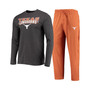 Men's Texas Orange, Heathered Charcoal Texas Longhorns Meter Long Sleeve T-shirt and Pants Sleep Set