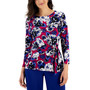 Women's Side-Tie 3/4-Sleeve Printed Knit Top