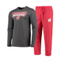 Men's Red and Heathered Charcoal Wisconsin Badgers Meter Long Sleeve T-shirt and Pants Sleep Set