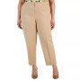 Plus Size Linen Mid-Rise Straight-Leg Slit-Hem Pants
