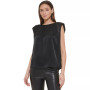 Women's Solid Satin Crewneck Shoulder-Pad Top
