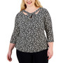 Plus Size Cut-Out Floral-Print 3/4-Sleeve Top