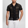 Men's Short-Sleeve Geometric Crochet-Knit Shirt