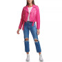 Women's Faux-Leather Belted Hem Moto Jacket