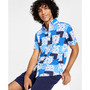 Men's Slim-Fit Abstract Floral Patchwork Style Short-Sleeve Button-Down Shirt