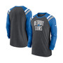 Men's Heathered Charcoal, Blue Detroit Lions Tri-Blend Raglan Athletic Long Sleeve Fashion T-shirt
