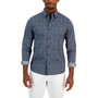 Men's Slim-Fit Stretch Leaf Sketch Print Long-Sleeve Button-Up Shirt