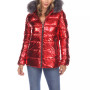 Women's Metallic Puffer Coat With Hoodie