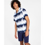 Men's Slim-Fit Performance Stretch Striped Leaf Print Short-Sleeve Button-Down Shirt