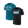 Men's Branded Black, Teal San Jose Sharks Wordmark Two-Pack T-shirt Set