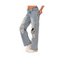 Women's Foldover Waist Jeans With Row Hem And Distressed Details