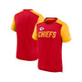Men's Heathered Red, Heathered Gold Kansas City Chiefs Color Block Team Name T-shirt