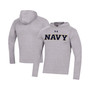 Men's Heather Gray Navy Midshipmen School Logo Raglan Long Sleeve Hoodie Performance T-shirt